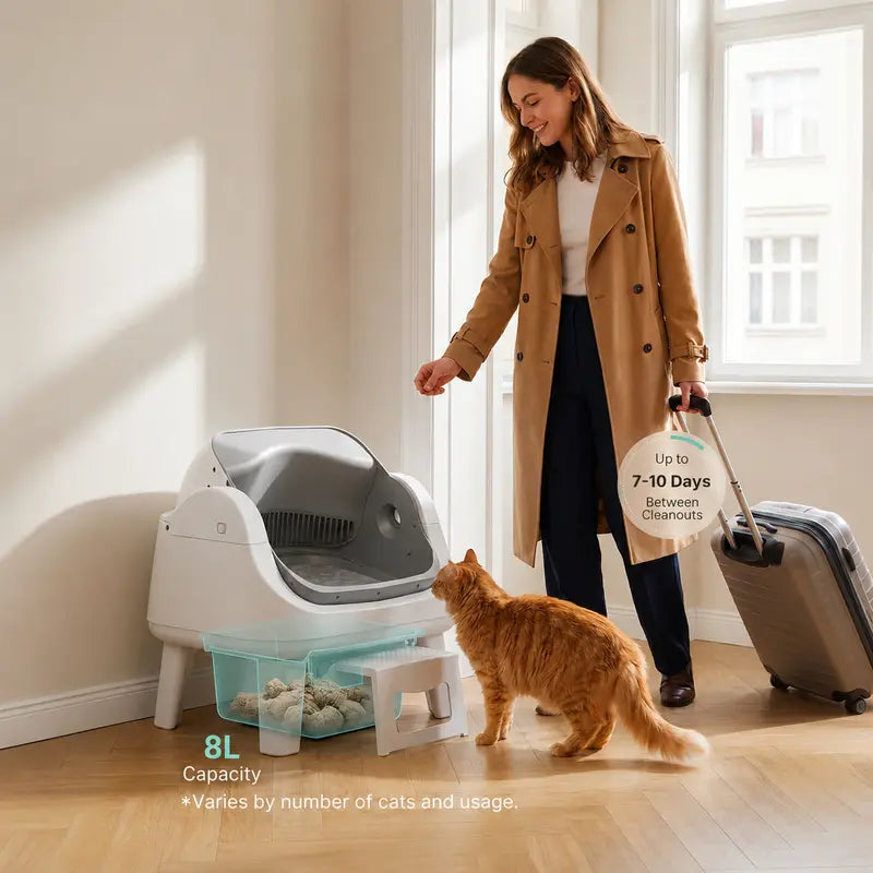 Automatic Self-Cleaning Cat Litter Box – Open-Top Design with Easy-Entry Front Step, Triple Safety Protection & Hands-Free Cleaning, No App Required