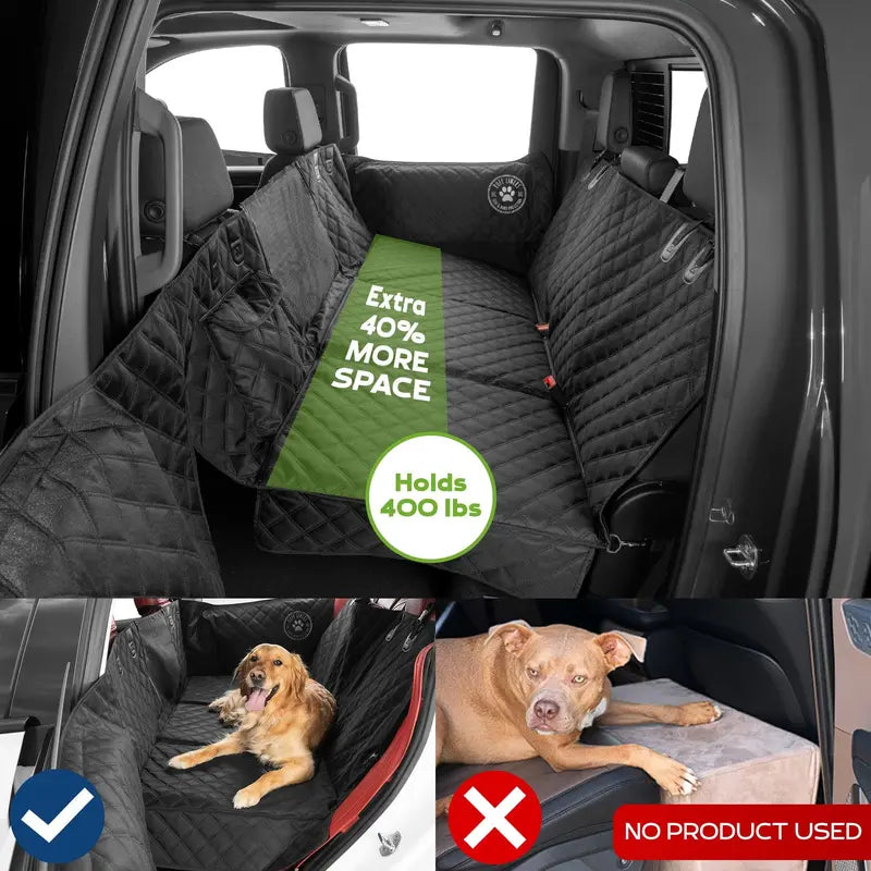 Hard Bottom Backseat Dog Car Seat Extender with Door Protection, Foldable Pet Seat Cover Platform for Safe Travel & Vehicle Protection