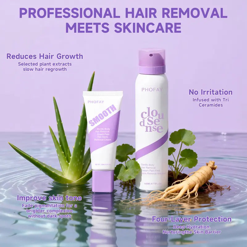 Pain-Free Hair Removal Spray for Sensitive Skin – Gentle & Fast-Acting Formula with Ginseng, Aloe & Hyaluronic Acid