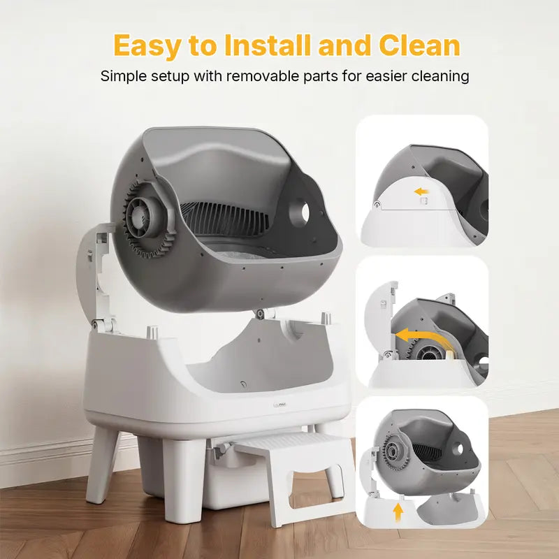 Automatic Self-Cleaning Cat Litter Box – Open-Top Design with Easy-Entry Front Step, Triple Safety Protection & Hands-Free Cleaning, No App Required