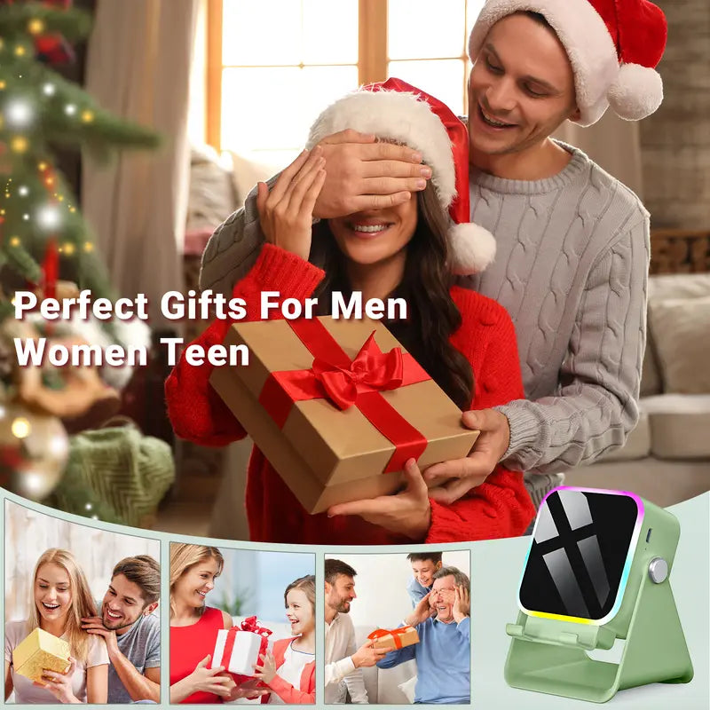 5-in-1 Wireless Charging Speaker Stand with 3500mAh Power Bank, 360° Adjustable Phone & Tablet Holder, Ambient Light for Home & Office