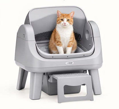 Automatic Self-Cleaning Cat Litter Box – Open-Top Design with Easy-Entry Front Step, Triple Safety Protection & Hands-Free Cleaning, No App Required