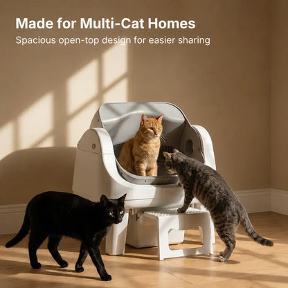 Automatic Self-Cleaning Cat Litter Box – Open-Top Design with Easy-Entry Front Step, Triple Safety Protection & Hands-Free Cleaning, No App Required