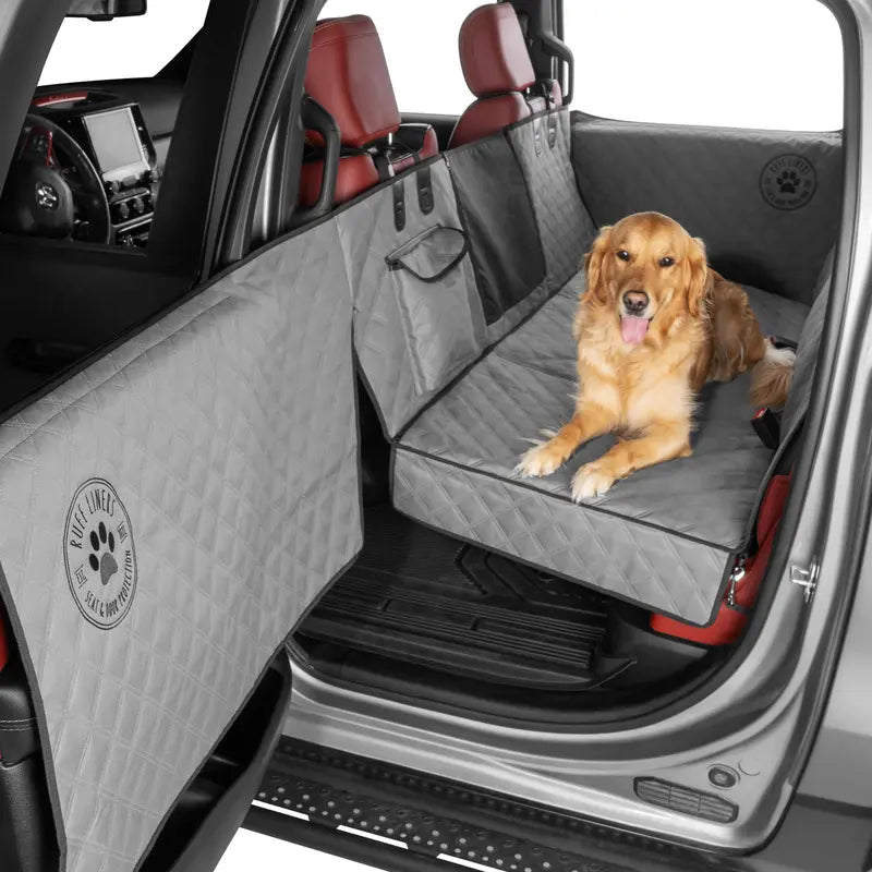 Hard Bottom Backseat Dog Car Seat Extender with Door Protection, Foldable Pet Seat Cover Platform for Safe Travel & Vehicle Protection