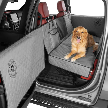 Hard Bottom Backseat Dog Car Seat Extender with Door Protection, Foldable Pet Seat Cover Platform for Safe Travel & Vehicle Protection