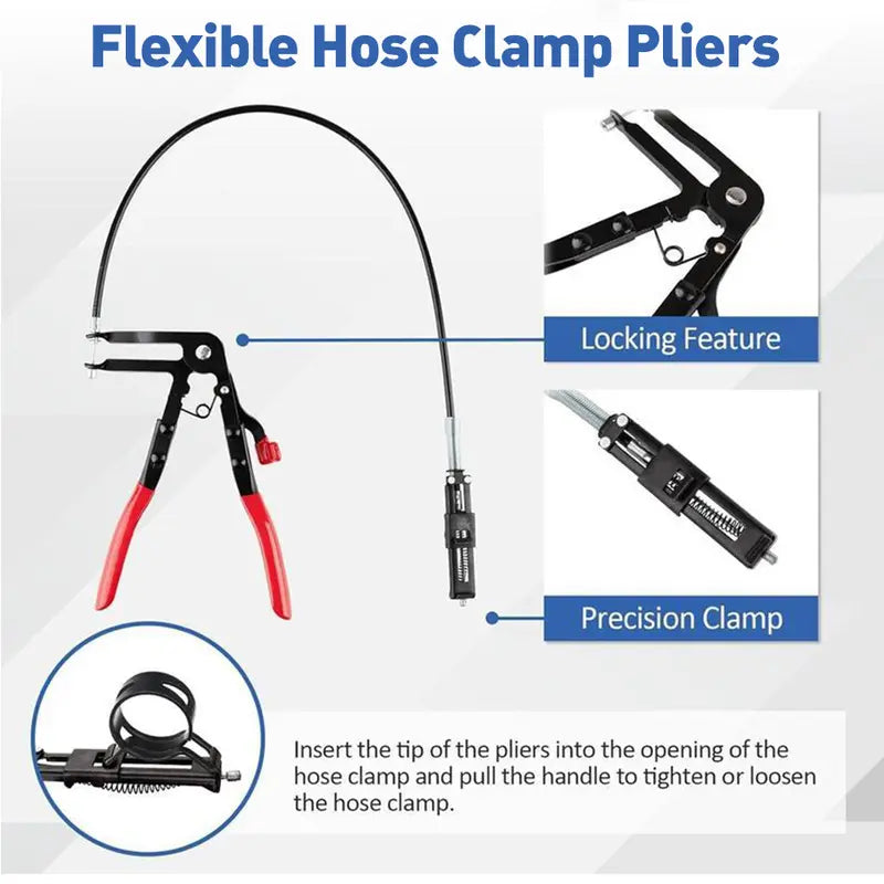 9-Piece Hose Clamp Pliers Set, Long Reach Automotive Hose Clamp Tool Kit with Flexible Wire & Flat Band Pliers for Coolant Radiator and Water Hose Repair