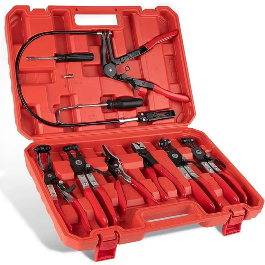 9-Piece Hose Clamp Pliers Set, Long Reach Automotive Hose Clamp Tool Kit with Flexible Wire & Flat Band Pliers for Coolant Radiator and Water Hose Repair