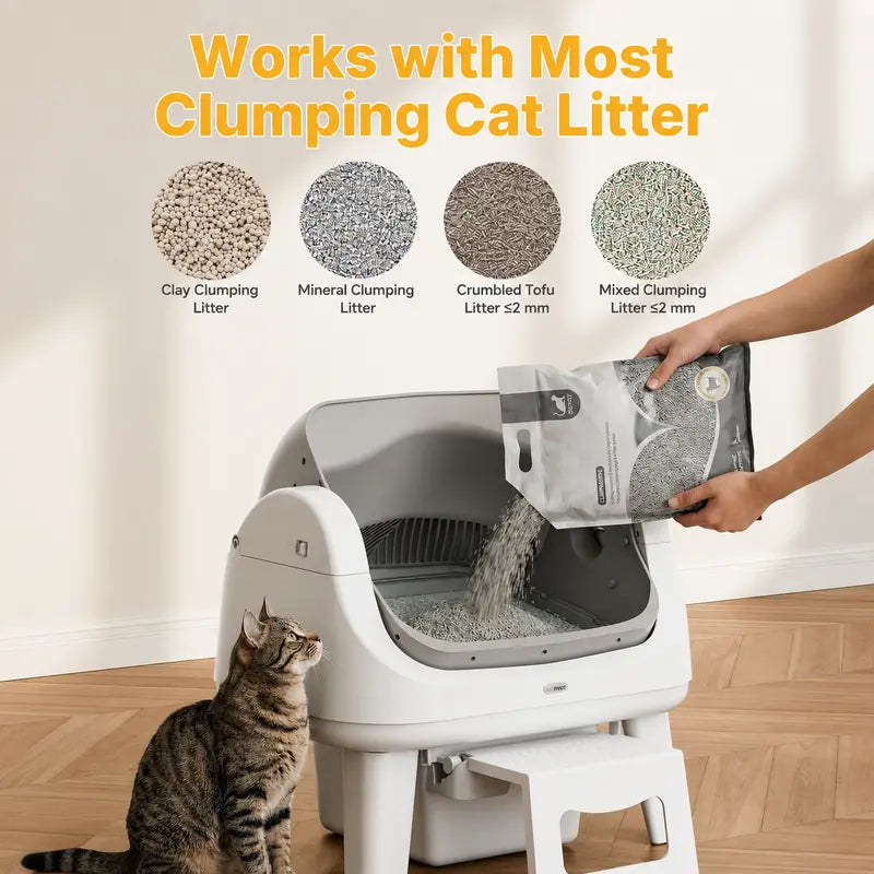 Automatic Self-Cleaning Cat Litter Box – Open-Top Design with Easy-Entry Front Step, Triple Safety Protection & Hands-Free Cleaning, No App Required